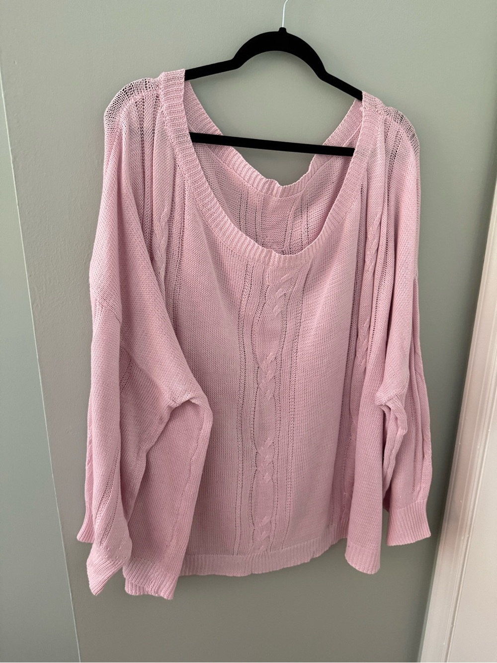 SHEIN Pink Off-the-Shoulder Cable Knit Sweater